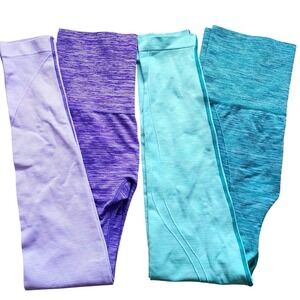 Yelete Womens High Waisted Seamless Leggings Bundle Space Dye Purple Teal S/M M